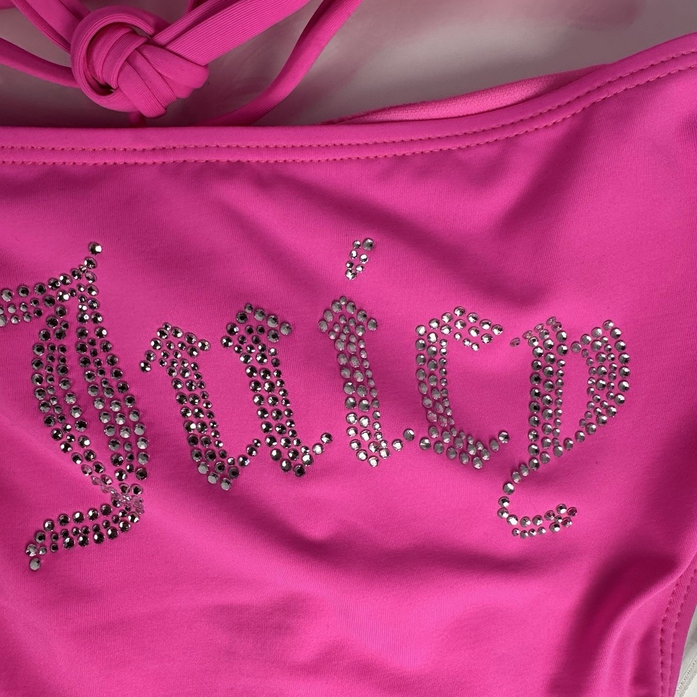 Juicy Couture Rhinestone Cherry Bikini Set Pink Triangle Tie Side Swimsuit Large - Picture 5 of 9